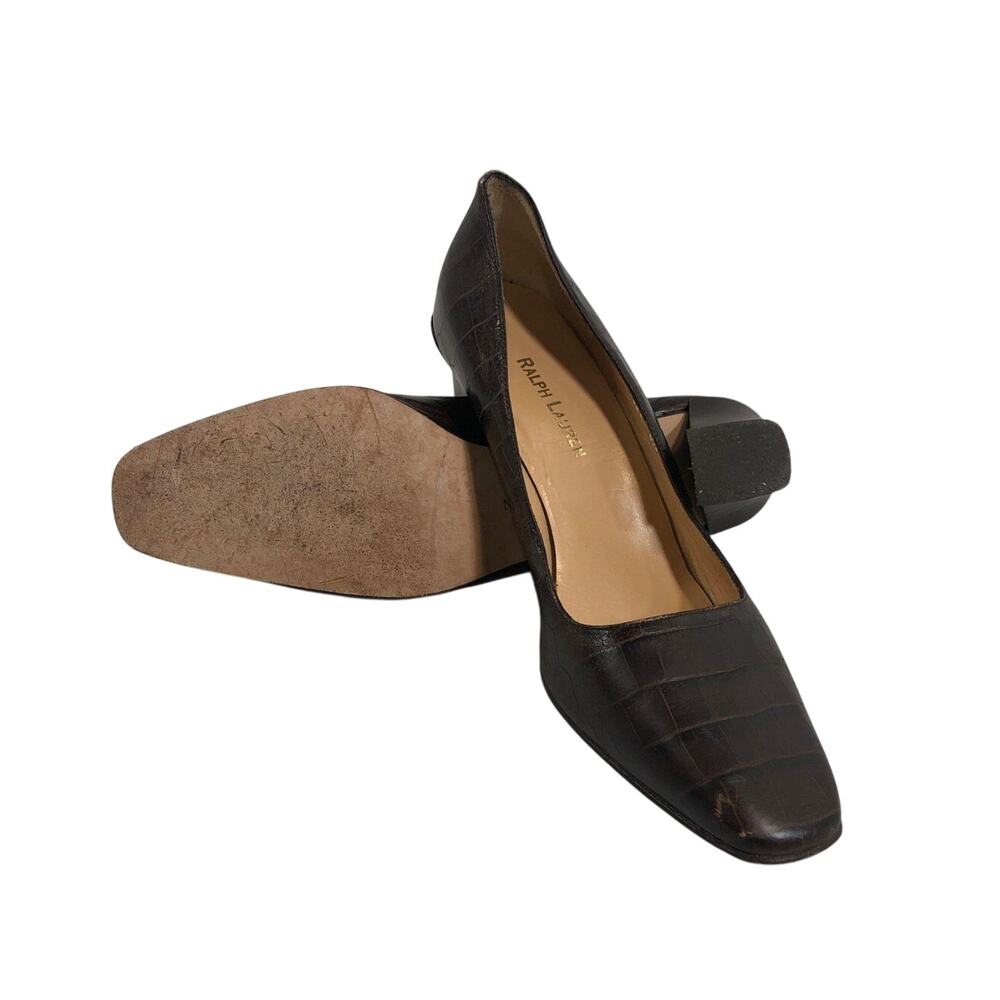 Vintage Ralph Lauren Brown Embossed Heels – 8.5B Made in Spain